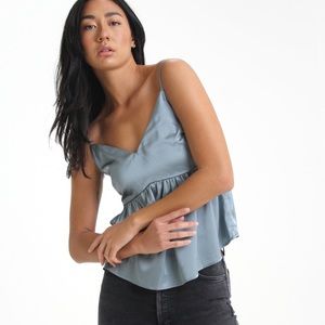 SALT + CO. - Top No. 03, Satin Spaghetti Strap Peplum Blouse in Cloud (NWT)